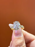 for amy 18k Old Mine Cut, about 4.5 carats for the center stone.