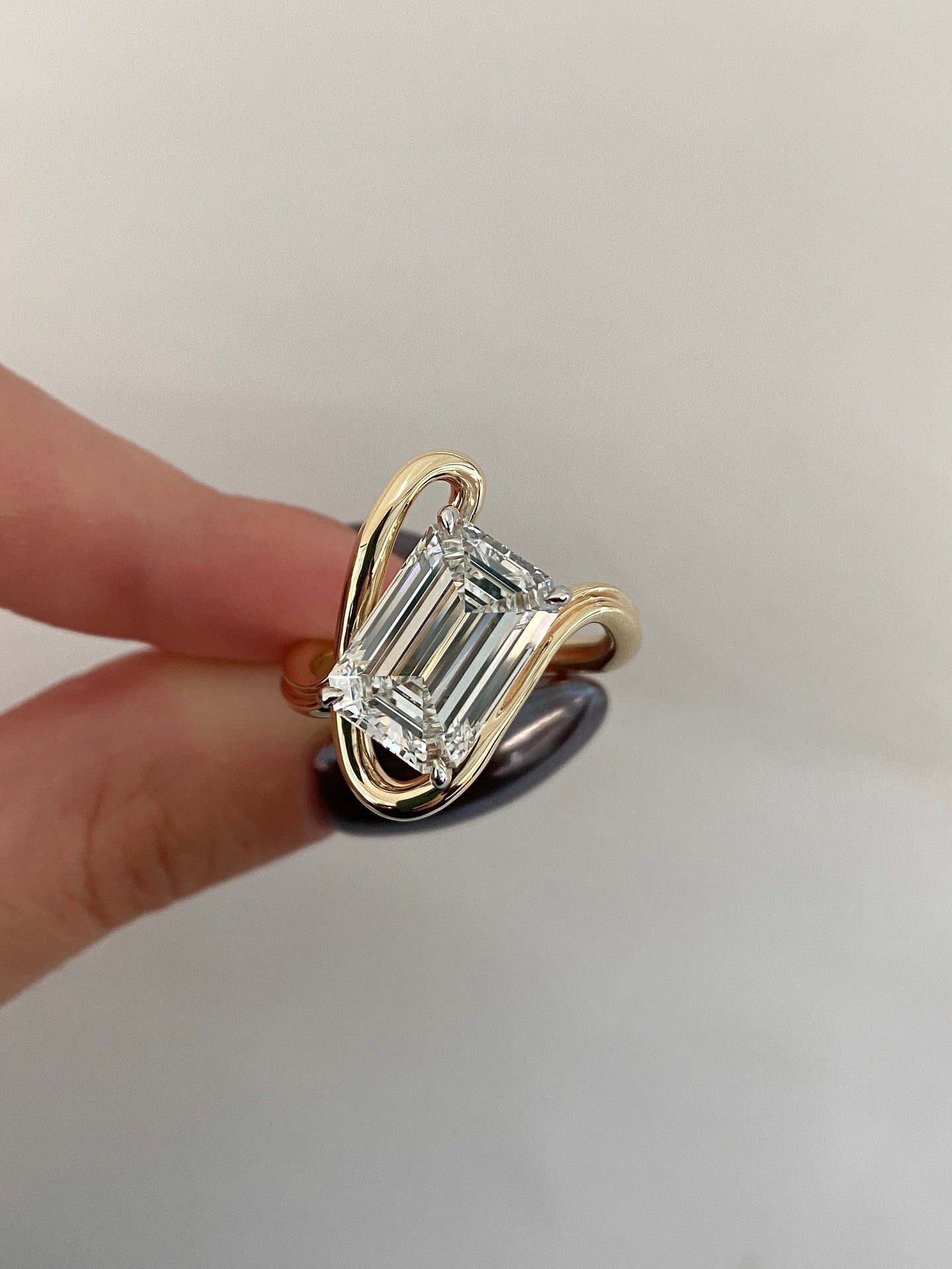 3 Carat Emerd Lab Grown Diamond Rings 18K Yellow Gold