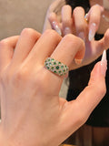 Green Gemstone & Diamond Pavé Band Ring 18K Yellow Gold