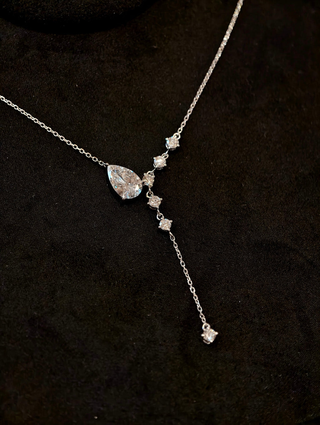 Pear Shape Lab Grown Diamond Necklace | Graduated Teardrop Pendant with Round Brilliant Cut Accents | Platinum Diamond Jewelry