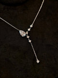 Pear Shape Lab Grown Diamond Necklace | Graduated Teardrop Pendant with Round Brilliant Cut Accents | Platinum Diamond Jewelry