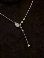 Pear Shape Lab Grown Diamond Necklace | Graduated Teardrop Pendant with Round Brilliant Cut Accents | Platinum Diamond Jewelry