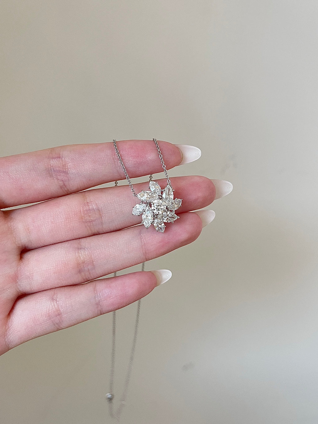 Floral Cluster Lab Grown Diamond Necklace | Marquise & Oval shape Diamond Blossom Pendant | Platinum