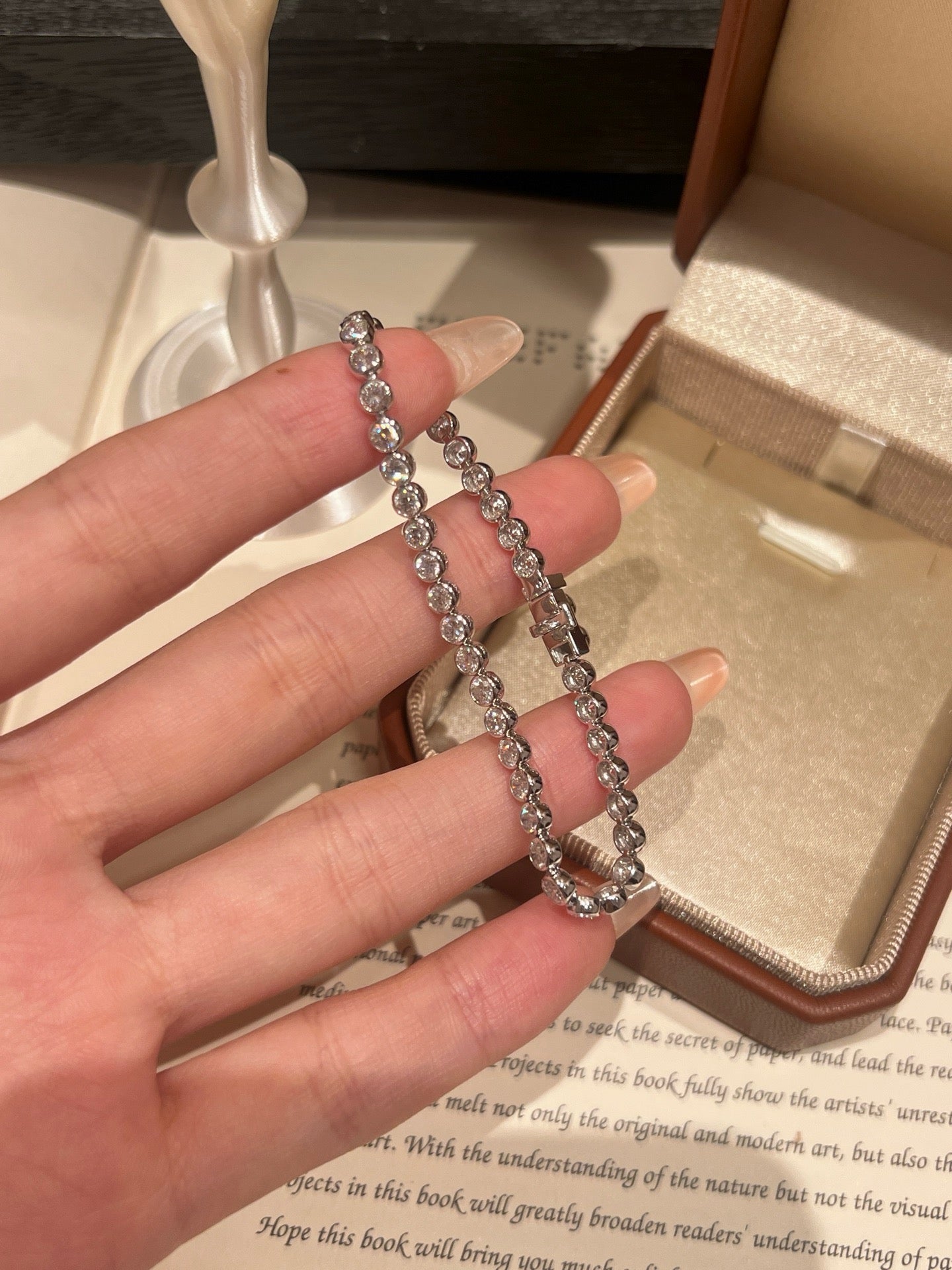 1.5 Carat Total Lab Grown Diamond Tennis Bracelet | Round Brilliant Cut Diamond Bezel Link Chain | 18K White Gold Elegant Bracelet