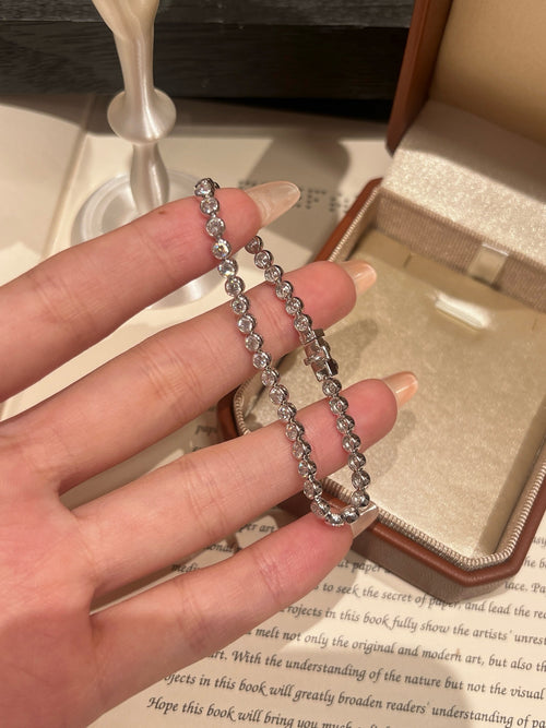 1.5 Carat Total Lab Grown Diamond Tennis Bracelet | Round Brilliant Cut Diamond Bezel Link Chain | 18K White Gold Elegant Bracelet