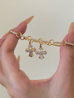 Diamond Cross Charm Bracelet | Lab Grown Diamond Paved Link Chain | 18K Yellow Gold Elegant Bracelet