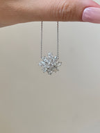 Floral Cluster Lab Grown Diamond Necklace | Marquise & Oval shape Diamond Blossom Pendant | Platinum
