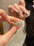 Green Gemstone & Diamond Pavé Band Ring 18K Yellow Gold