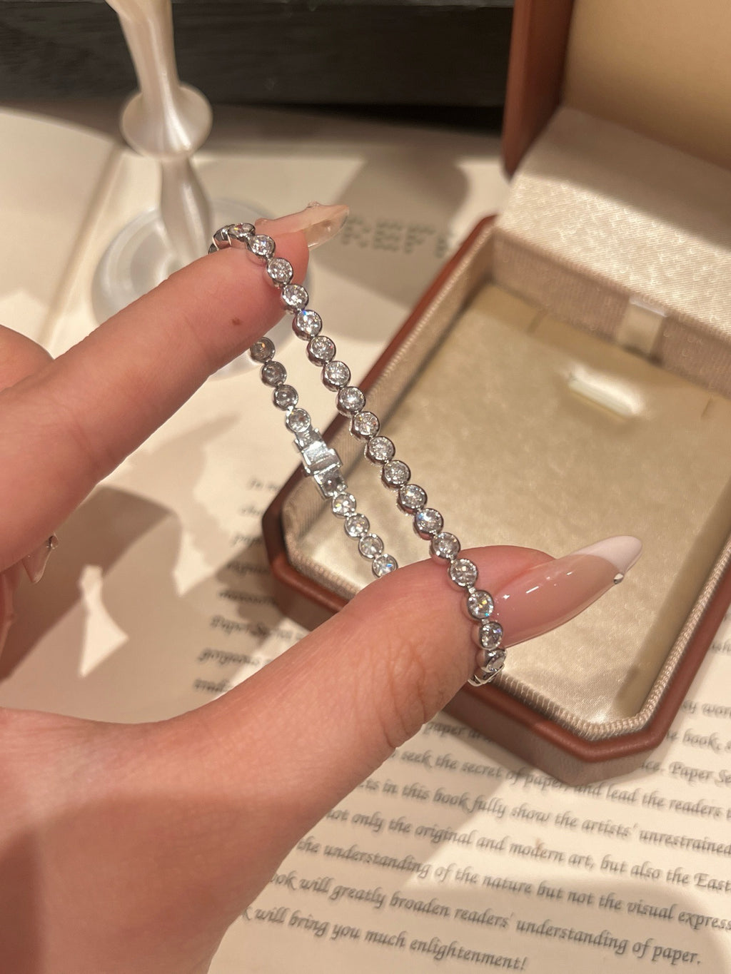1.5 Carat Total Lab Grown Diamond Tennis Bracelet | Round Brilliant Cut Diamond Bezel Link Chain | 18K White Gold Elegant Bracelet