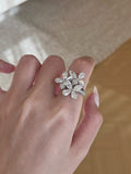 1.8ct Pear Shape Lab Grown Diamond Ring | Floral Cluster Pavé Band with Pear Diamond Petals | Platinum