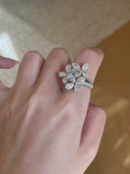1.8ct Pear Shape Lab Grown Diamond Ring | Floral Cluster Pavé Band with Pear Diamond Petals | Platinum