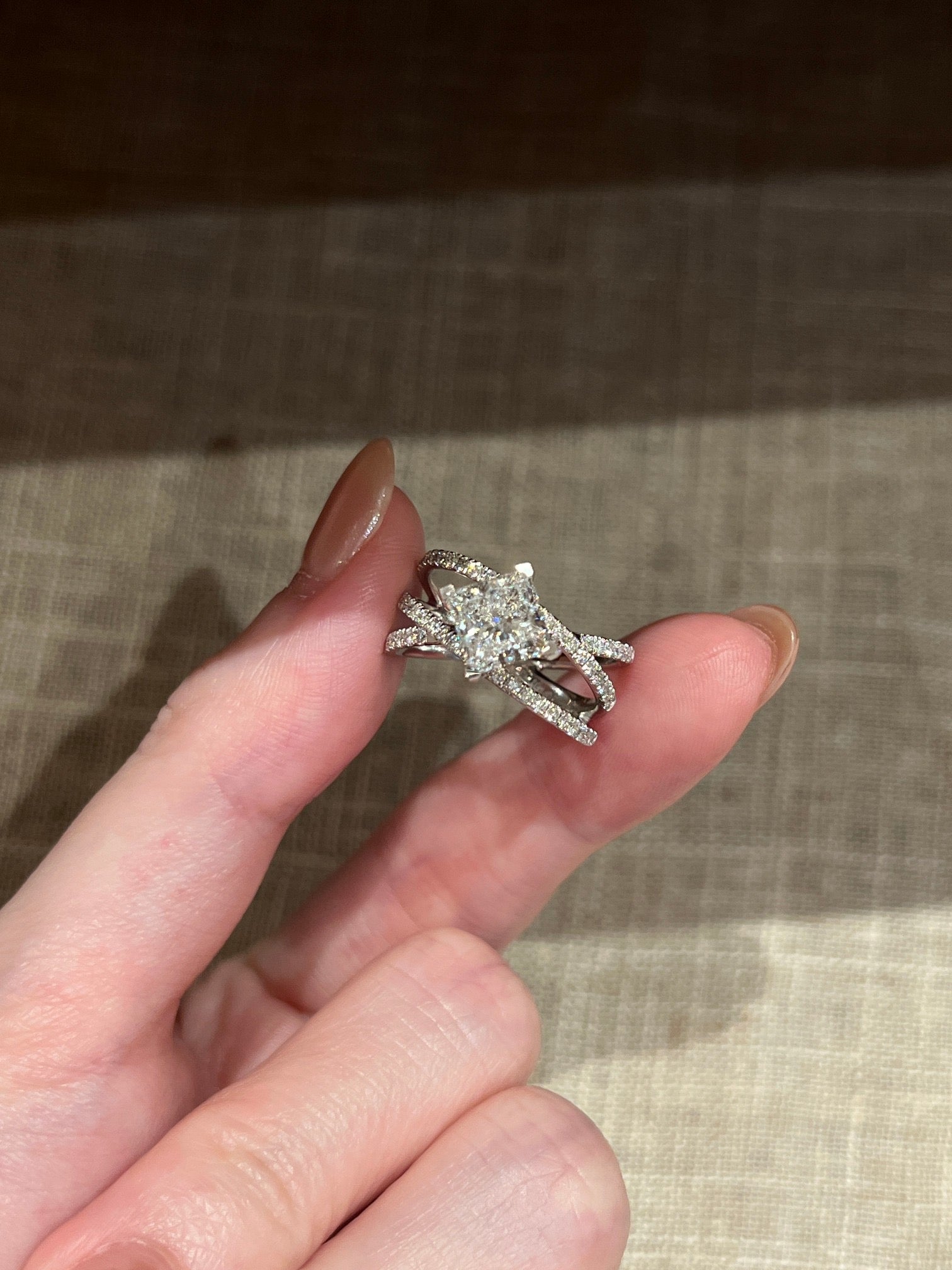 1.2ct Princess Cut Lab Grown Diamond Ring | Twisted Pavé Band with Split Shank Design | Platinum