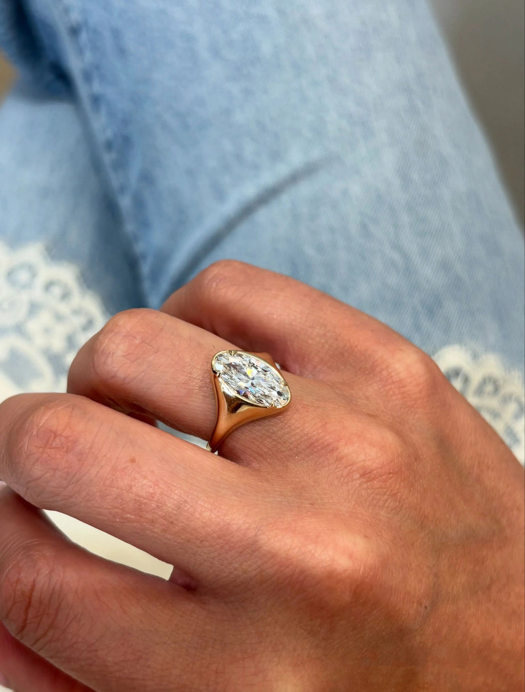 1.5ct Marquise Shape Lab Grown Diamond Ring | Solitaire Bezel Setting with Tapered Gold Band | 14K/18K Gold