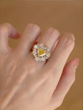 1.0ct Heart Shape Yellow Diamond Ring | Floral Halo with Pear Shape Diamond Accents | Platinum