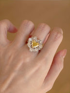 1.0ct Heart Shape Yellow Diamond Ring | Floral Halo with Pear Shape Diamond Accents | Platinum