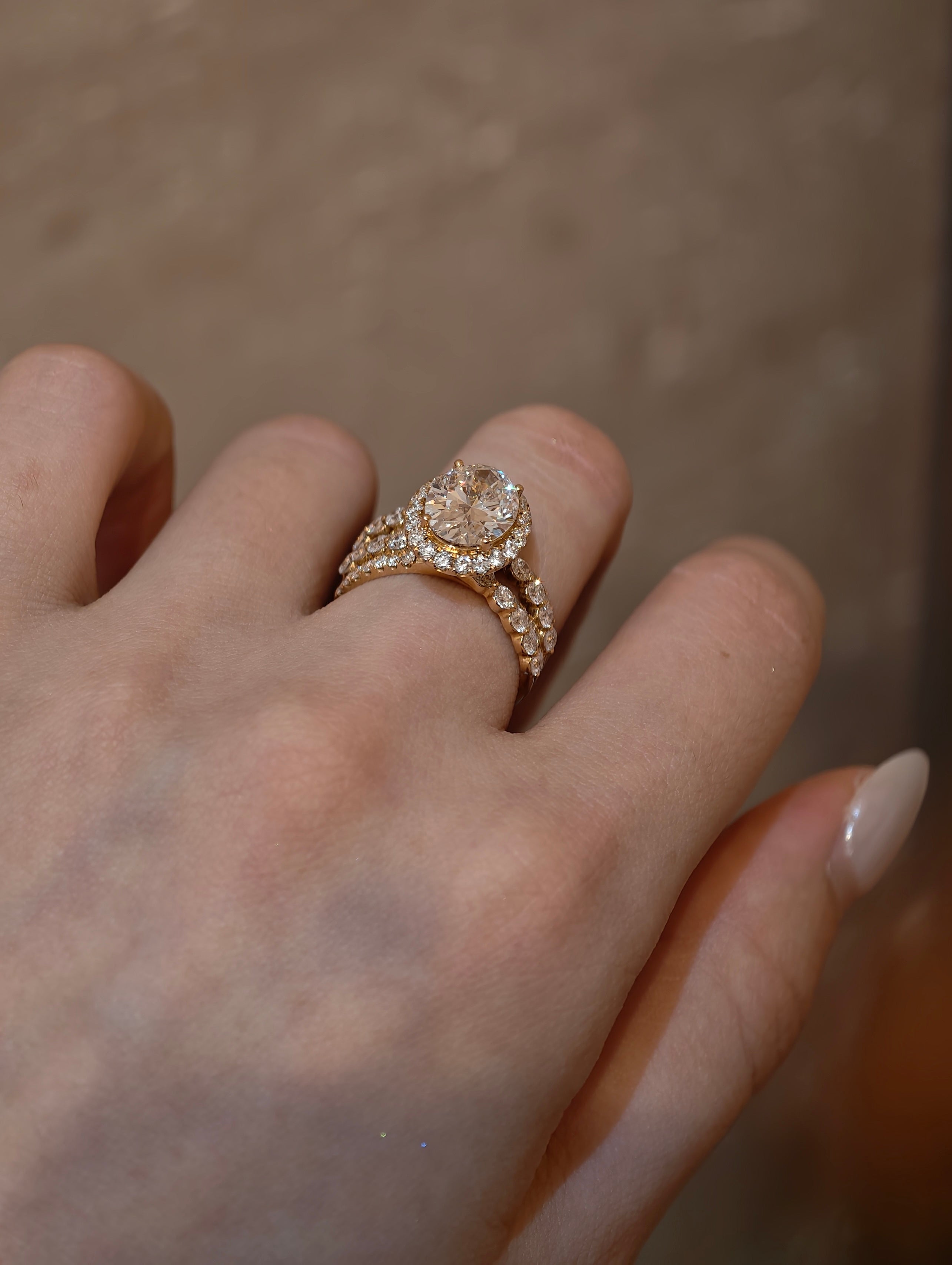 1.5ct Round Brilliant Cut Lab Grown Diamond Ring | Double Halo Pavé Band with Diamond Accents | 14K/18K Gold