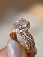 1.5ct Round Brilliant Cut Lab Grown Diamond Ring | Double Halo Pavé Band with Diamond Accents | 14K/18K Gold