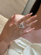 1.5ct Round Brilliant Cut Lab Grown Diamond Ring | Pavé Heart Shaped Halo Band | Platinum