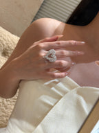 1.5ct Round Brilliant Cut Lab Grown Diamond Ring | Pavé Heart Shaped Halo Band | Platinum