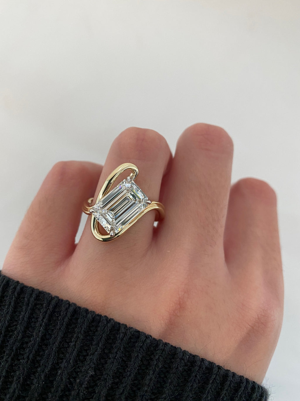 3 Carat Emerd Lab Grown Diamond Rings 18K Yellow Gold