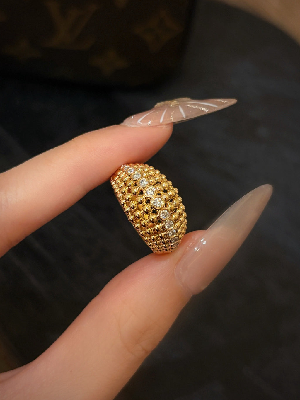 Diamond Beaded Pavé Band Ring 18K Yellow Gold