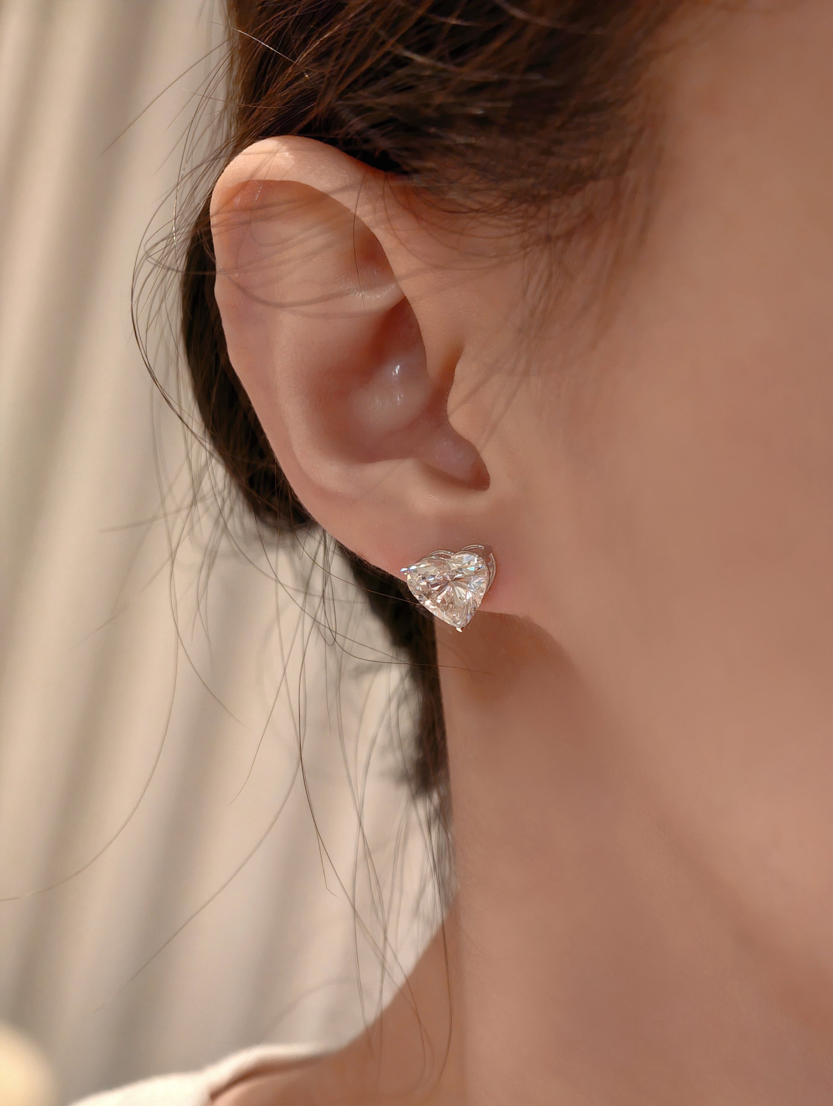 3 Carat Each Heart Shape Lab Grown Diamond Stud Earrings | Minimalist Four Prong Setting | Platinum