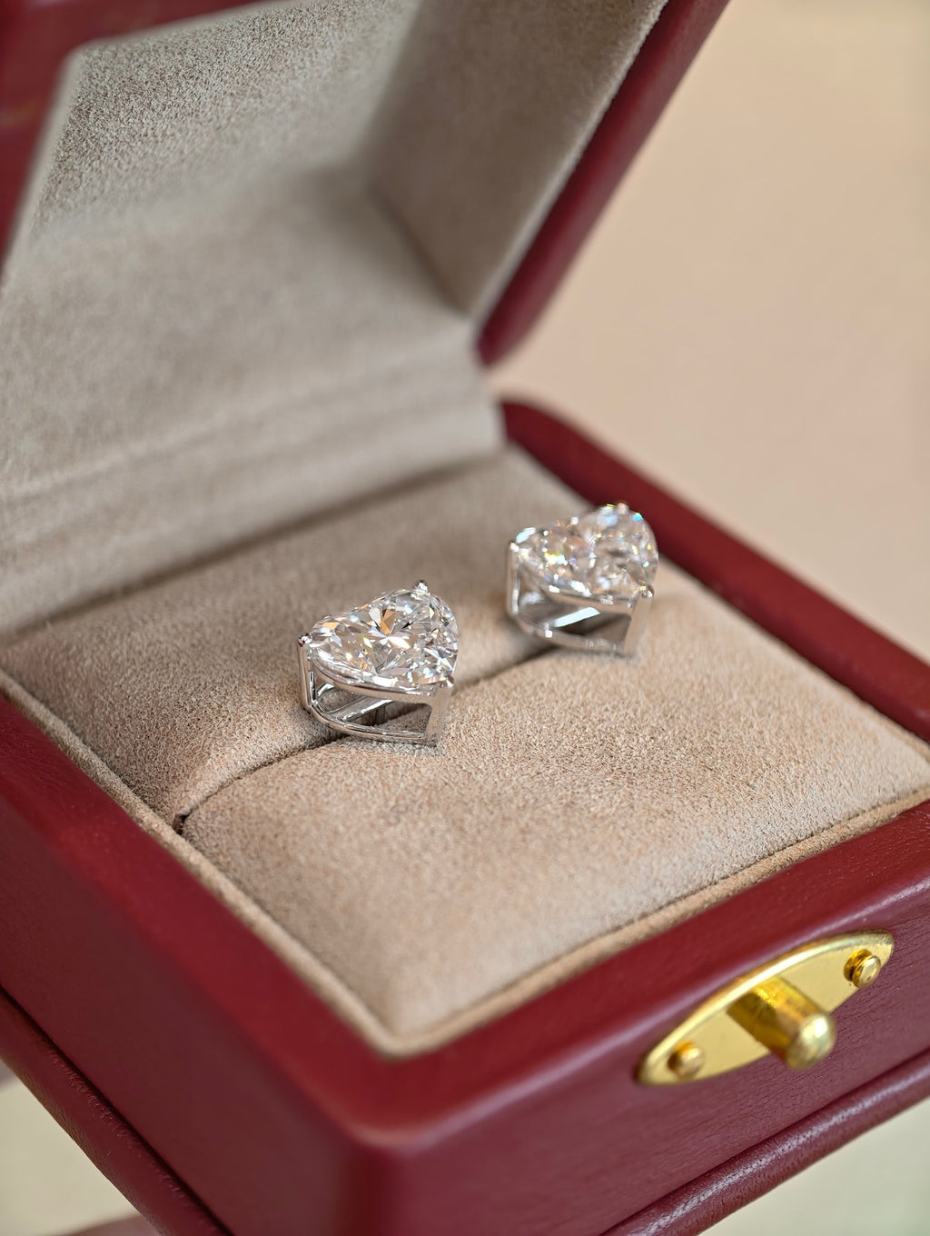 3 Carat Each Heart Shape Lab Grown Diamond Stud Earrings | Minimalist Four Prong Setting | Platinum
