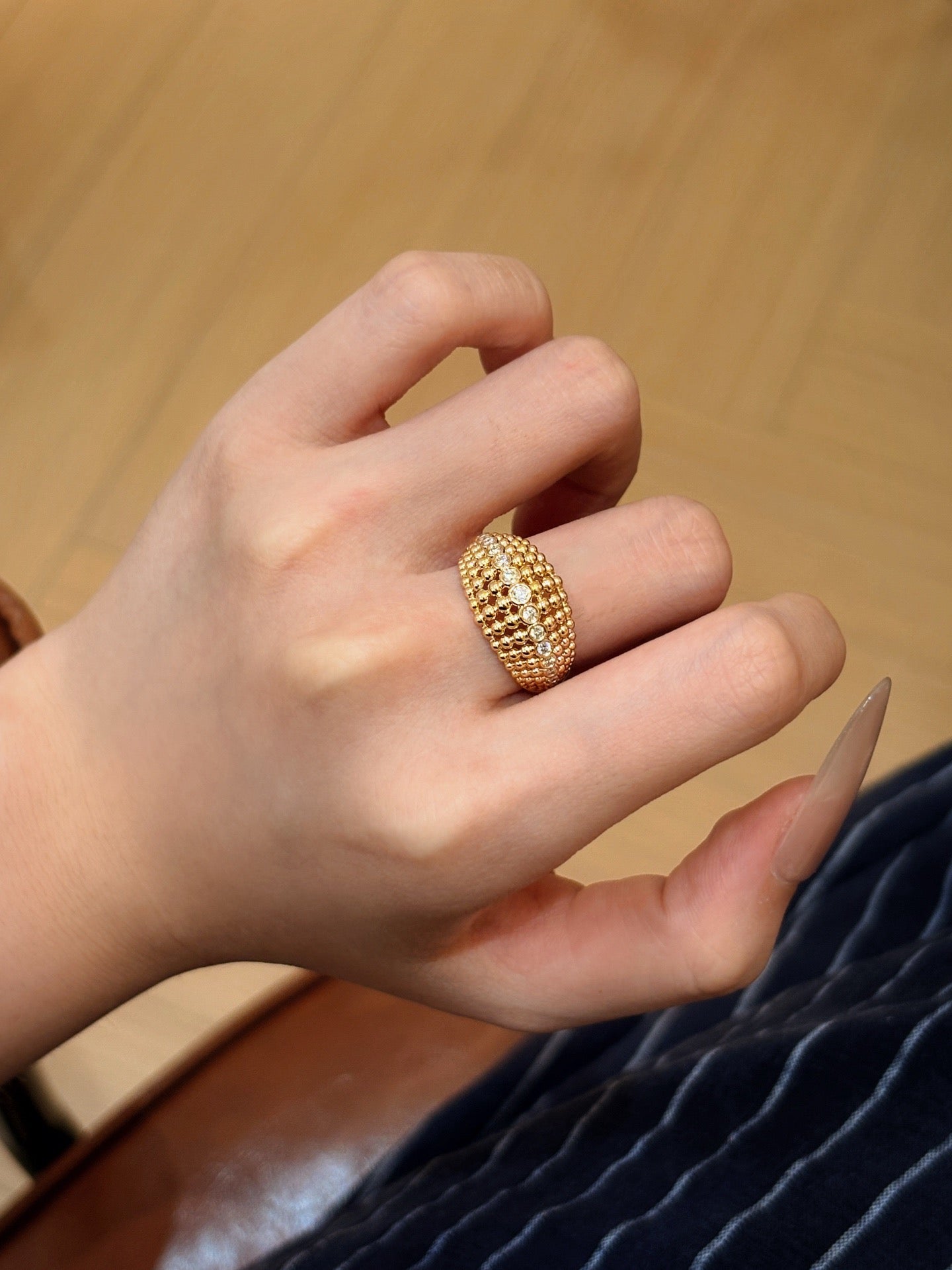 Diamond Beaded Pavé Band Ring 18K Yellow Gold