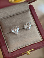 3 Carat Each Heart Shape Lab Grown Diamond Stud Earrings | Minimalist Four Prong Setting | Platinum