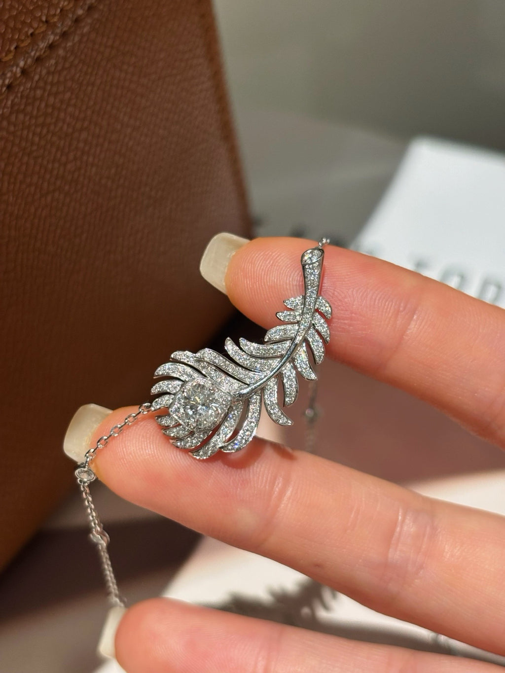 Round Brilliant Cut Lab Grown Diamond Feather Necklace | Elegant Diamond Wing Pendant