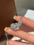 Round Brilliant Cut Lab Grown Diamond Feather Necklace | Elegant Diamond Wing Pendant