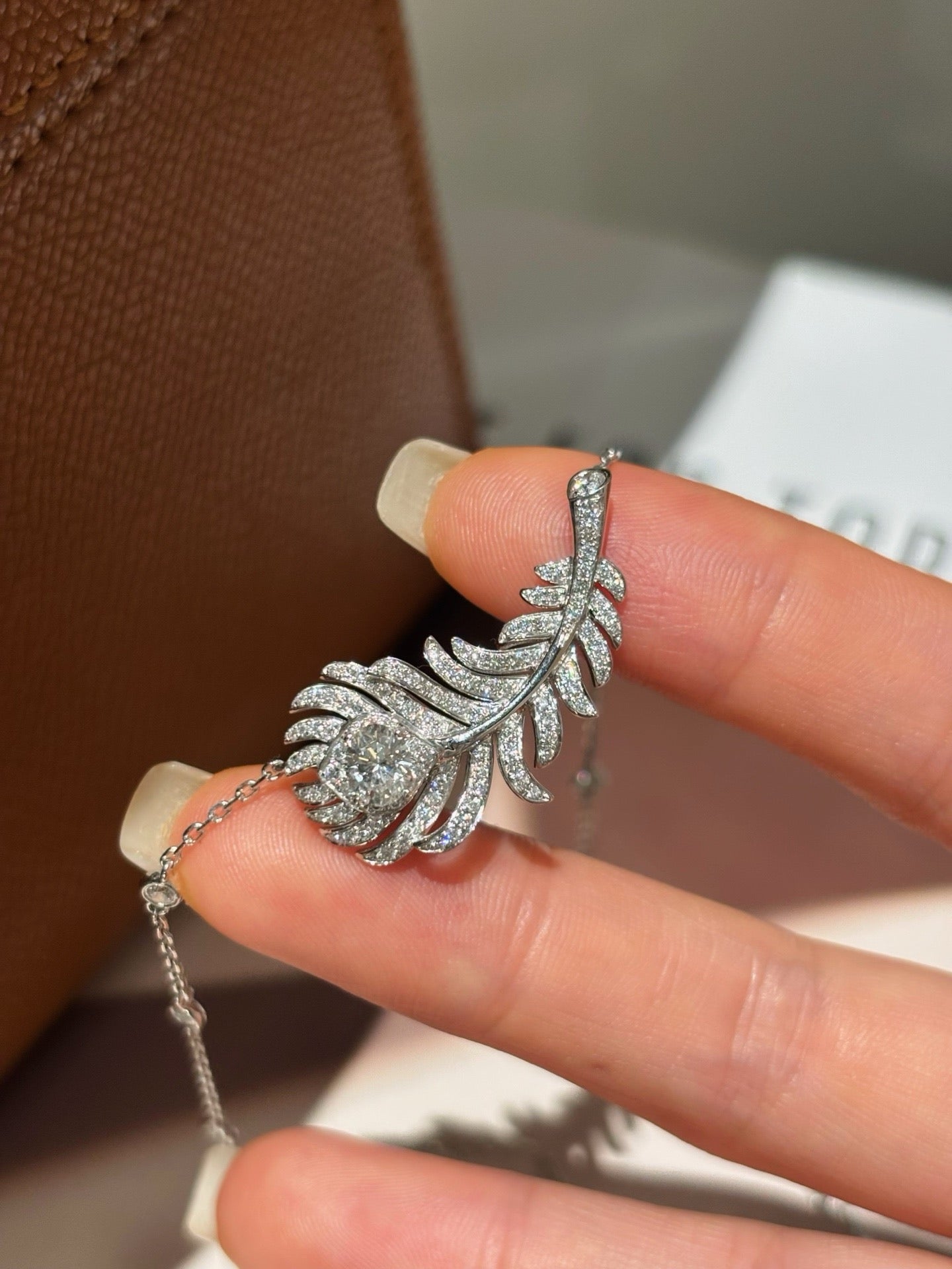 Round Brilliant Cut Lab Grown Diamond Feather Necklace | Elegant Diamond Wing Pendant