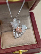 Oval Cut Fancy Color Lab Grown Diamond Floral Necklace | Diamond Cluster Pendant with Pear Shape Accents