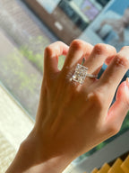 2.5ct Radiant Cut Lab Grown Diamond Ring | Hidden Halo Pavé Band Engagement Ring | Platinum