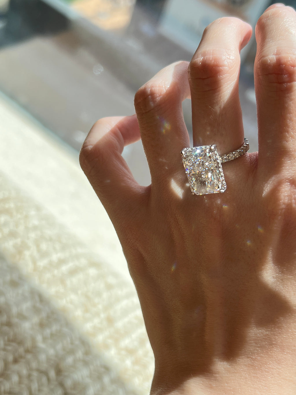 2.5ct Radiant Cut Lab Grown Diamond Ring | Hidden Halo Pavé Band Engagement Ring | Platinum