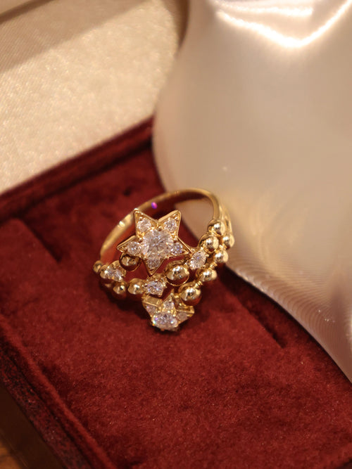 0.3ct Star Shape Lab Grown Diamond Ring | Celestial Star Pavé Band with Diamond Accents | Gold