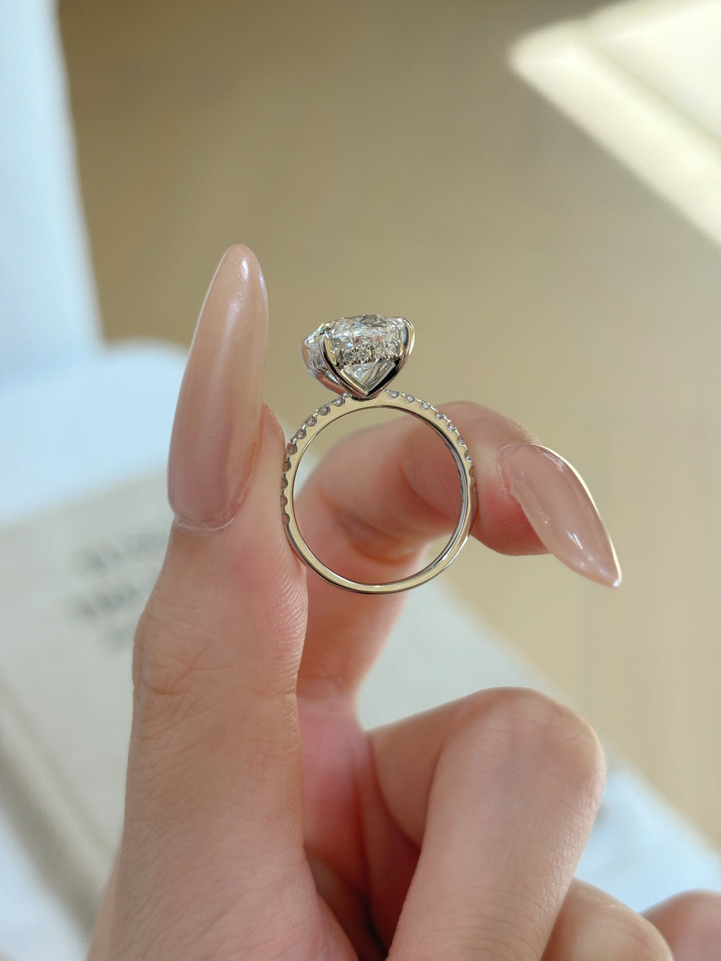 2.0ct Pear Shape Lab Grown Diamond Ring | Pavé Halo Setting with Split Shank Band | Platinum