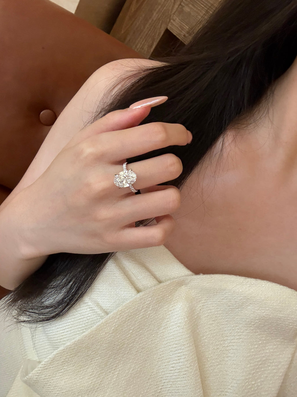 2.0ct Pear Shape Lab Grown Diamond Ring | Pavé Halo Setting with Split Shank Band | Platinum
