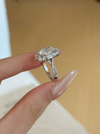 1.5ct Oval Cut Lab Grown Diamond Ring | Vintage Halo Setting with Baguette & Pavé Diamond Accents | Platinum