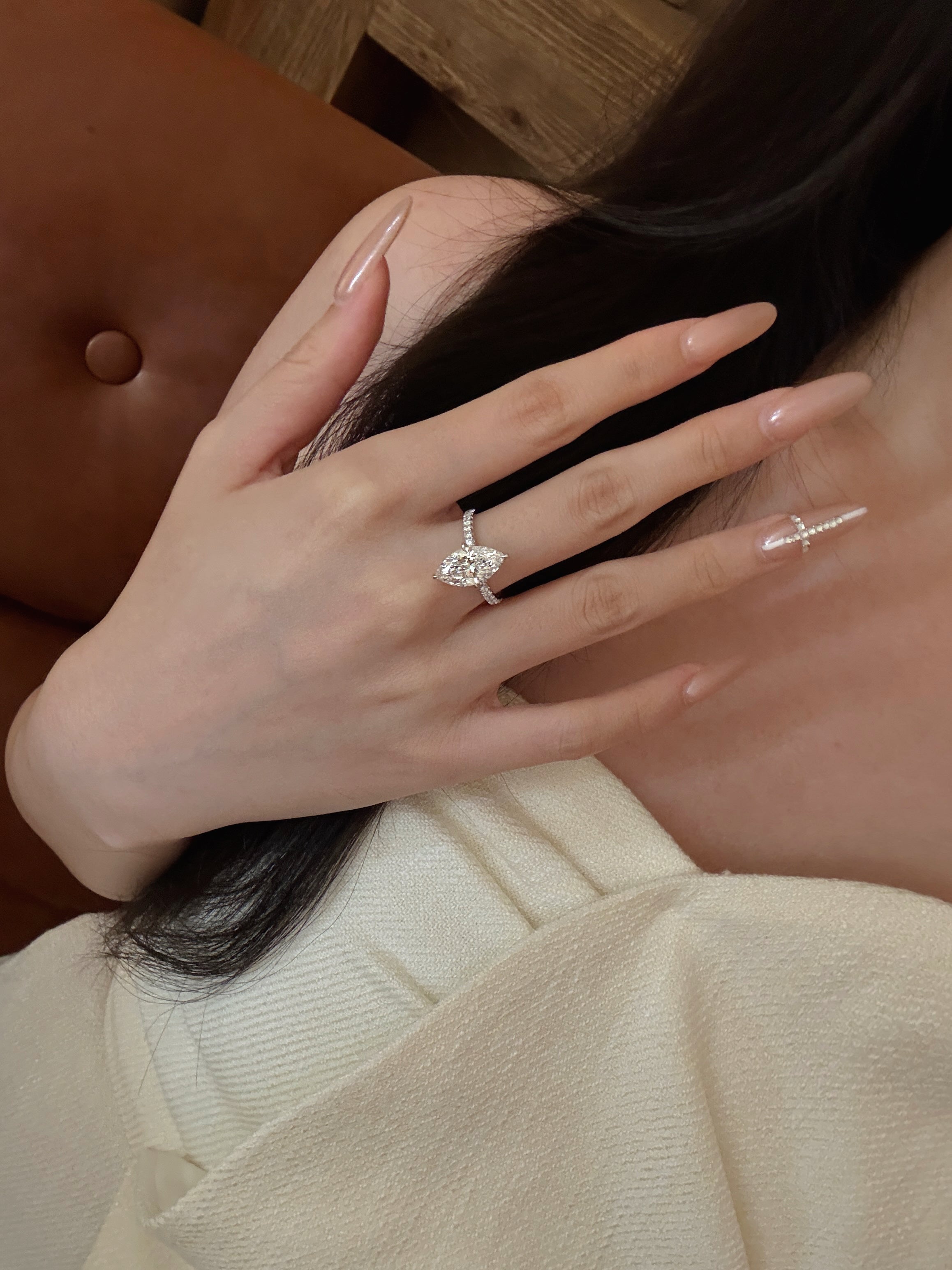 1.5ct Marquise Shape Lab Grown Diamond Ring | Solitaire Marquise Center Stone with Pavé Band | Platinum
