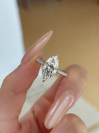 1.5ct Marquise Shape Lab Grown Diamond Ring | Solitaire Marquise Center Stone with Pavé Band | Platinum