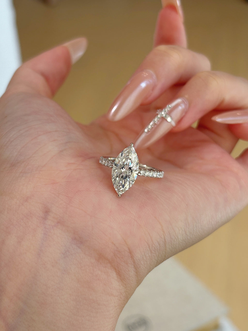 1.5ct Marquise Shape Lab Grown Diamond Ring | Solitaire Marquise Center Stone with Pavé Band | Platinum