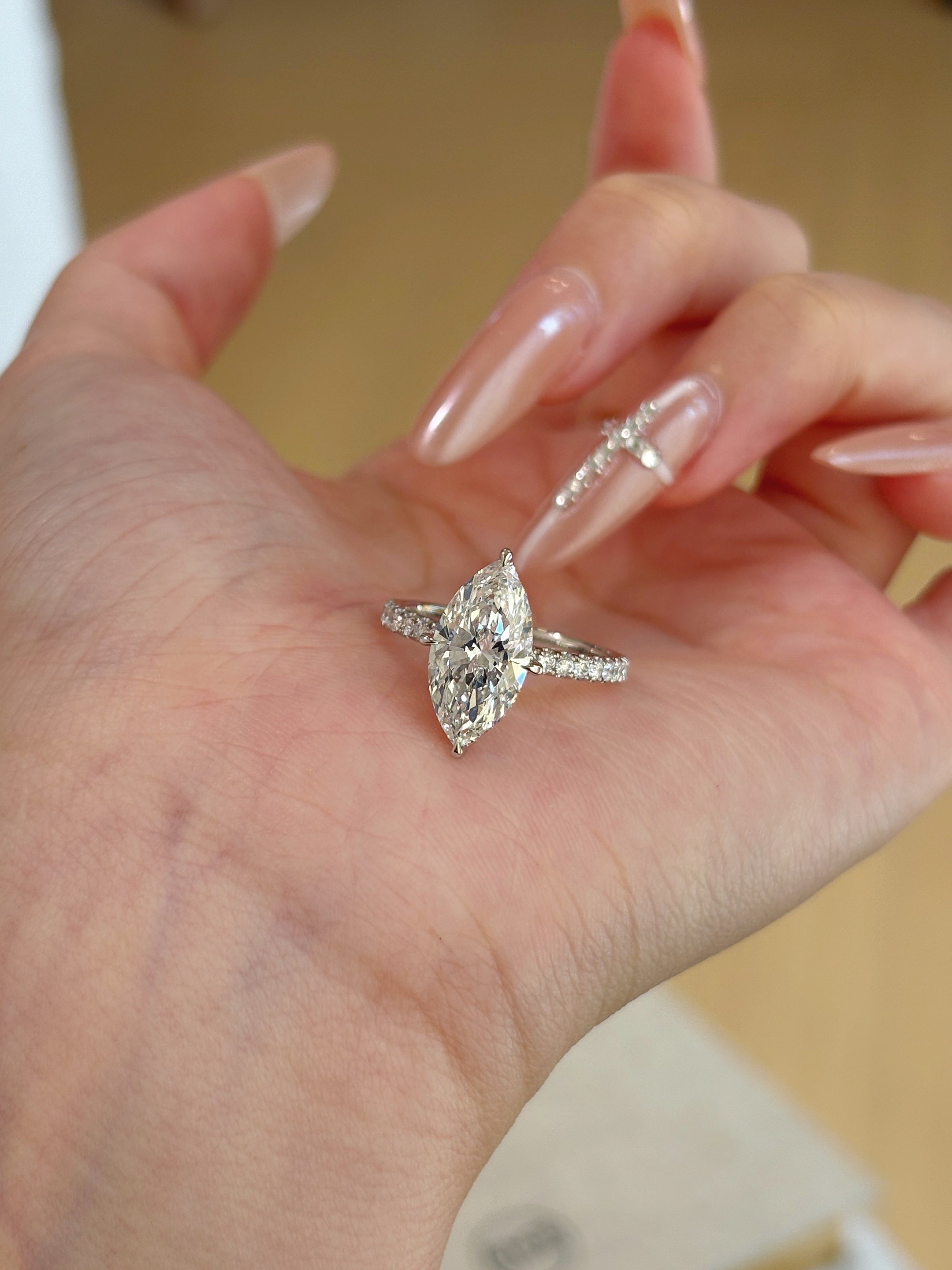 1.5ct Marquise Shape Lab Grown Diamond Ring | Solitaire Marquise Center Stone with Pavé Band | Platinum