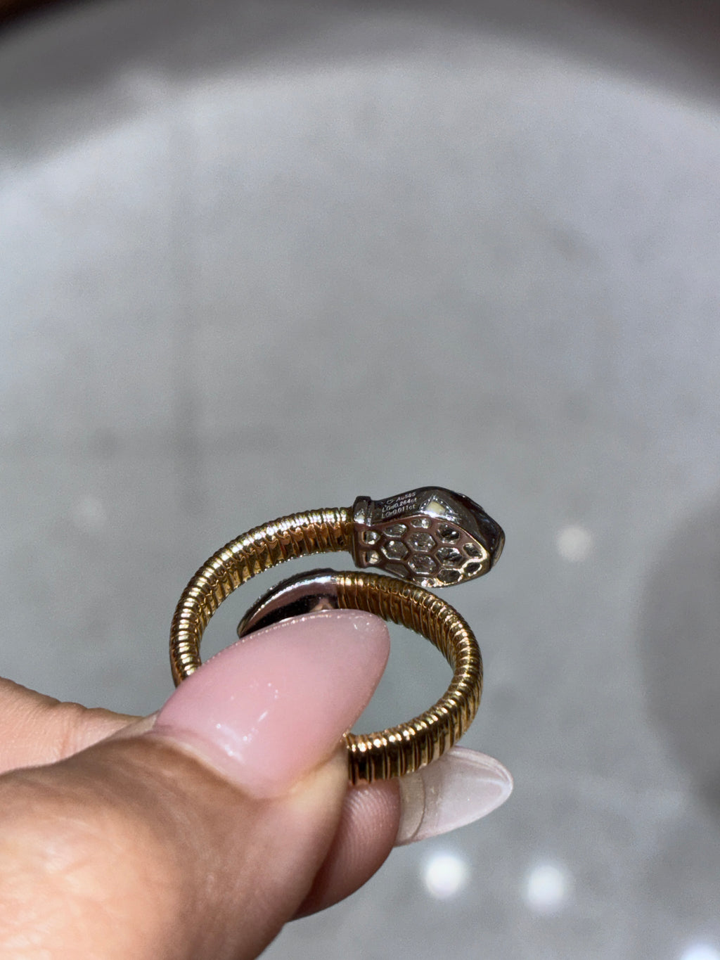For Rach Borack Moloo 14k yellow gold Snake Ring tiny diamonds 0.26ct.Dvvs