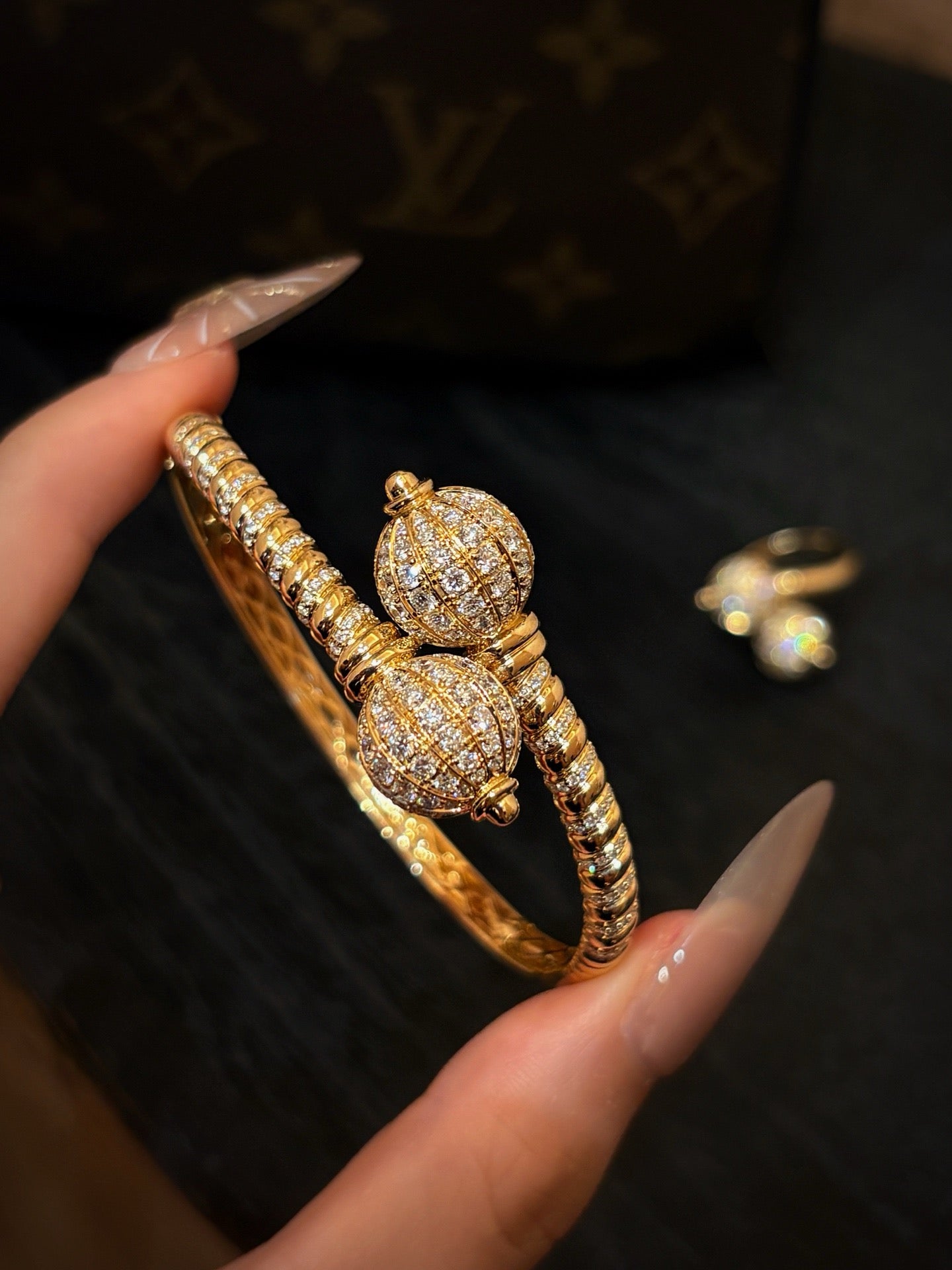 Diamond Pavé Sphere Charm Bracelet | Lab Grown Diamond Round Brilliant Cut Bracelet | 18K Yellow Gold Luxury Jewelry