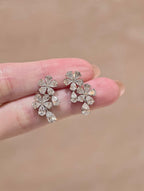 Diamond Flower Drop Earrings | Pear Cut Lab Grown Diamond Floral Stud Earrings | 18K White Gold