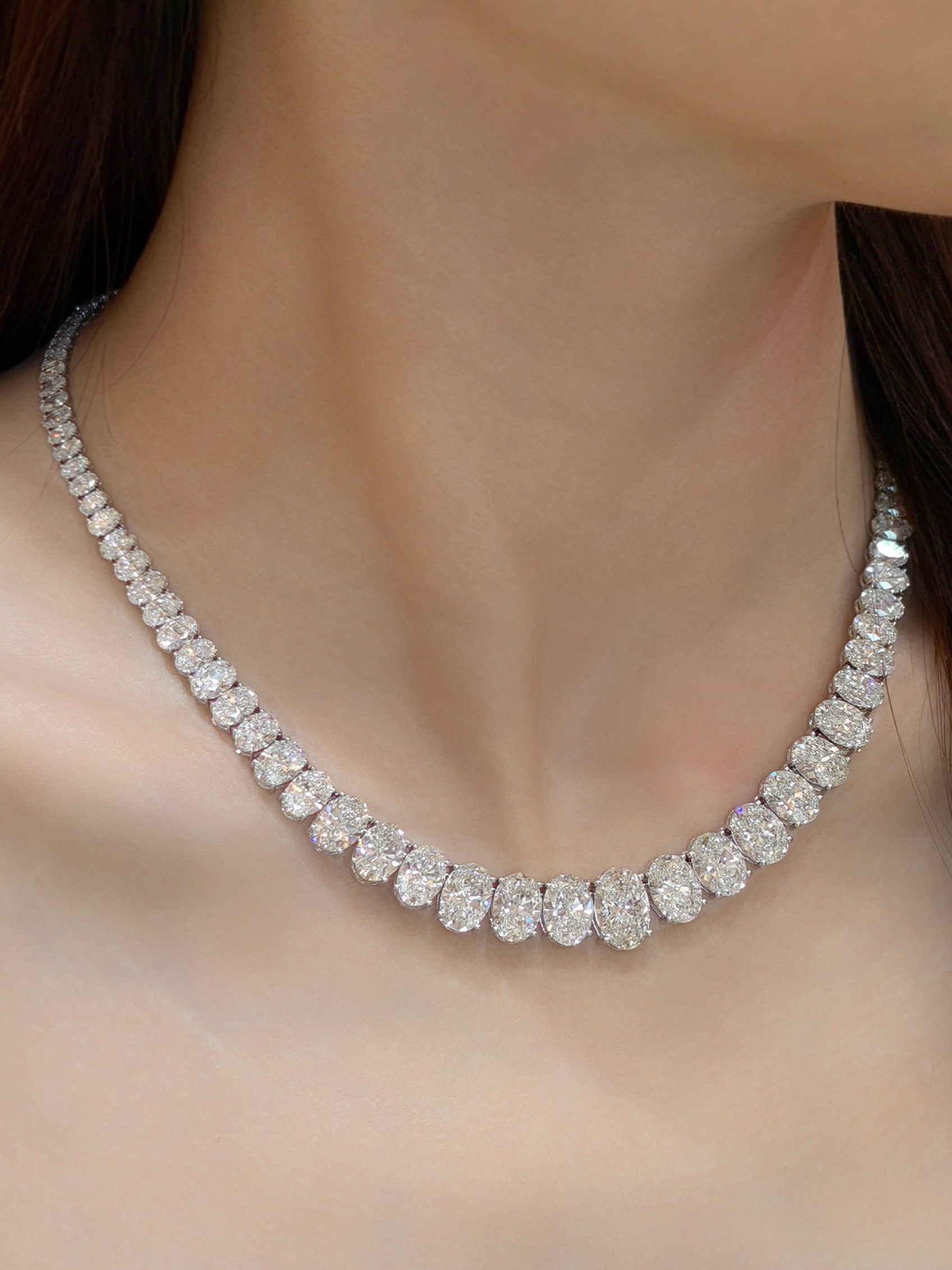 Graduated Round Brilliant Cut Lab Grown Diamond Necklace | Riviera Tennis Style Diamond Collar Necklace | Luxury Fine Jewelry