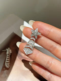 Diamond Star Drop Earrings | Round Brilliant Cut Lab Grown Diamond | Pavé Setting | 18K White Gold