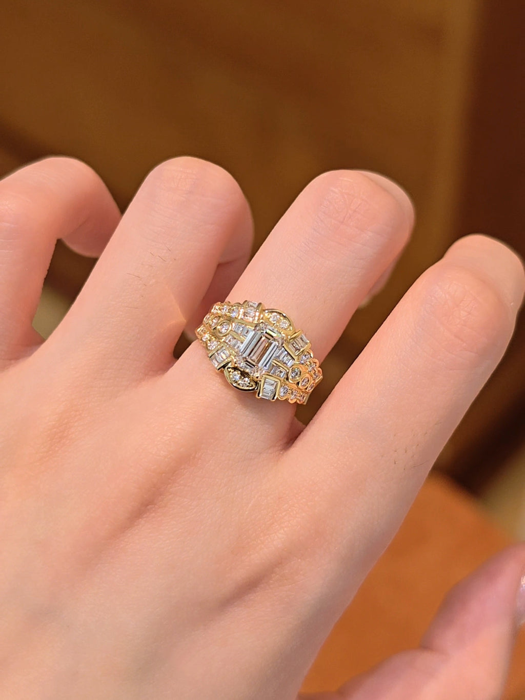 1.65 Carat Diamond Art Deco Statement Ring 18K Yellow Gold