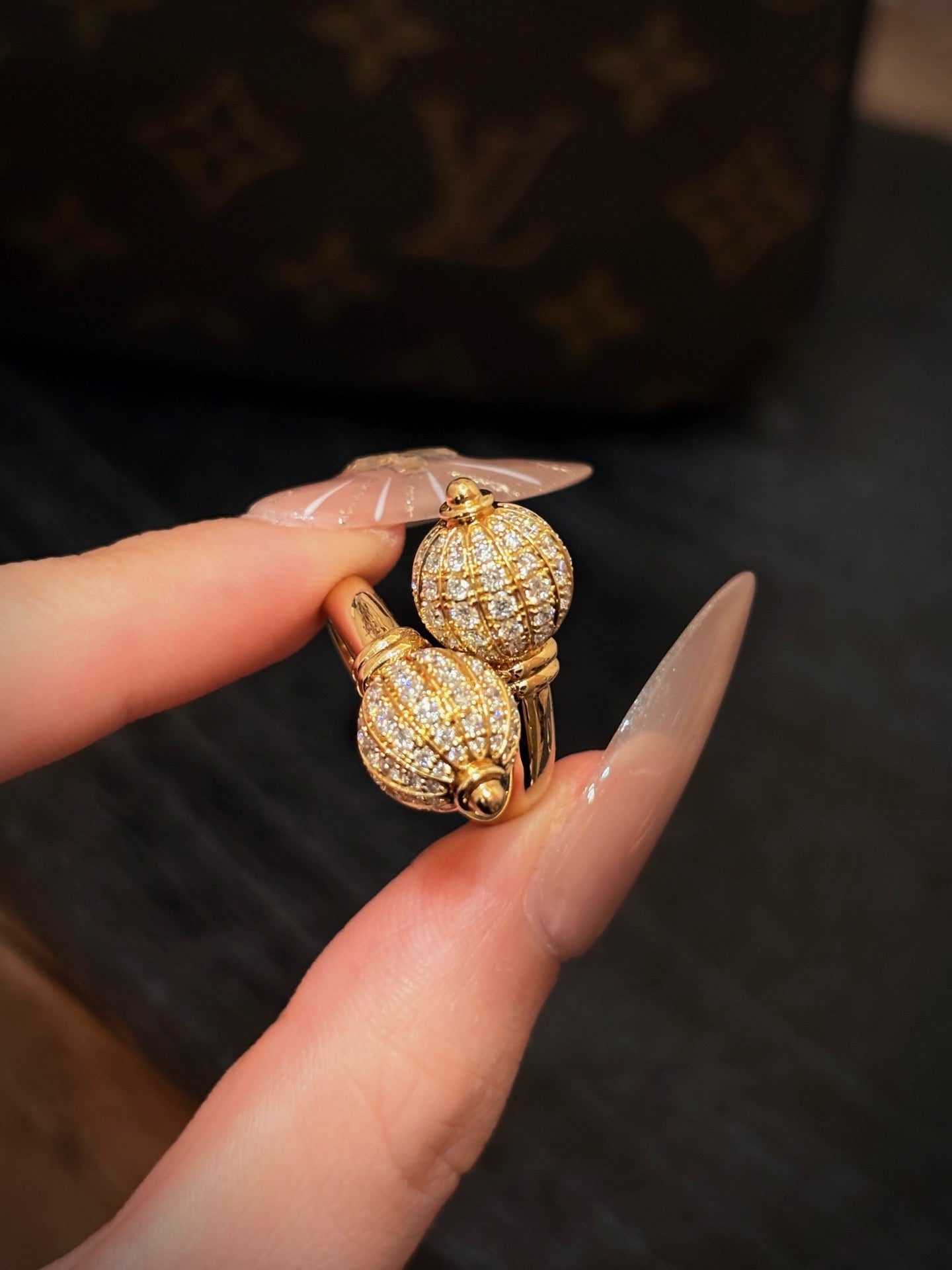 1.5 Carat Diamond Double Orb Statement Ring 18K Yellow Gold